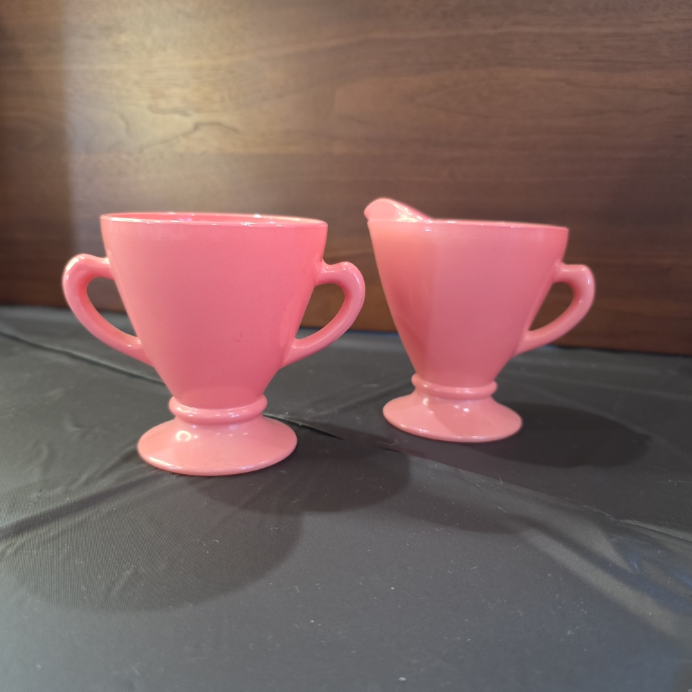 Vintage HAZEL ATLAS Moderntone Pastel SUGAR & CREAMER Pink Platonite